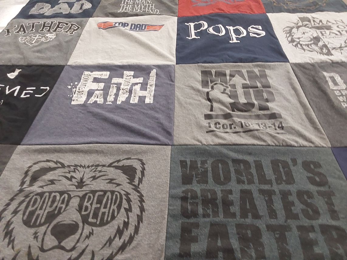 T-shirt quilt with family, humor themes by Brenda from TX