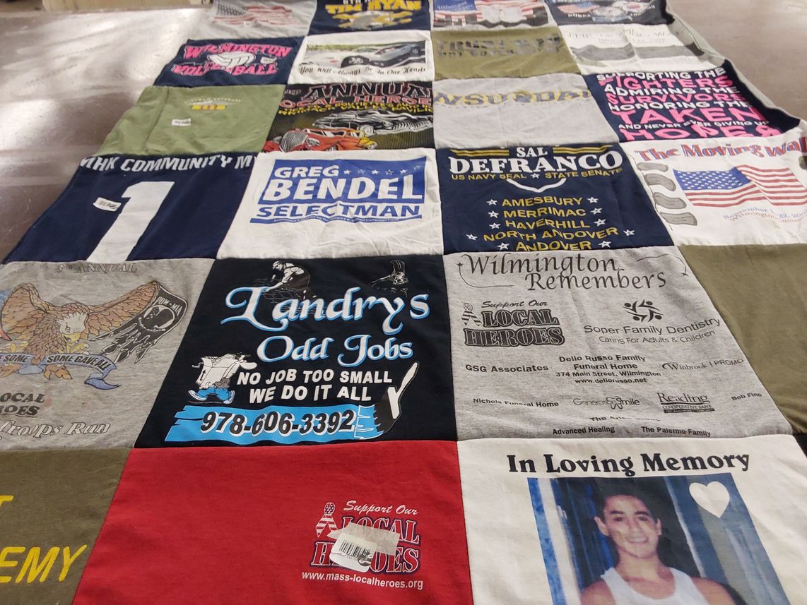 T-shirt quilt with local community support, job services themes by Alex from MA