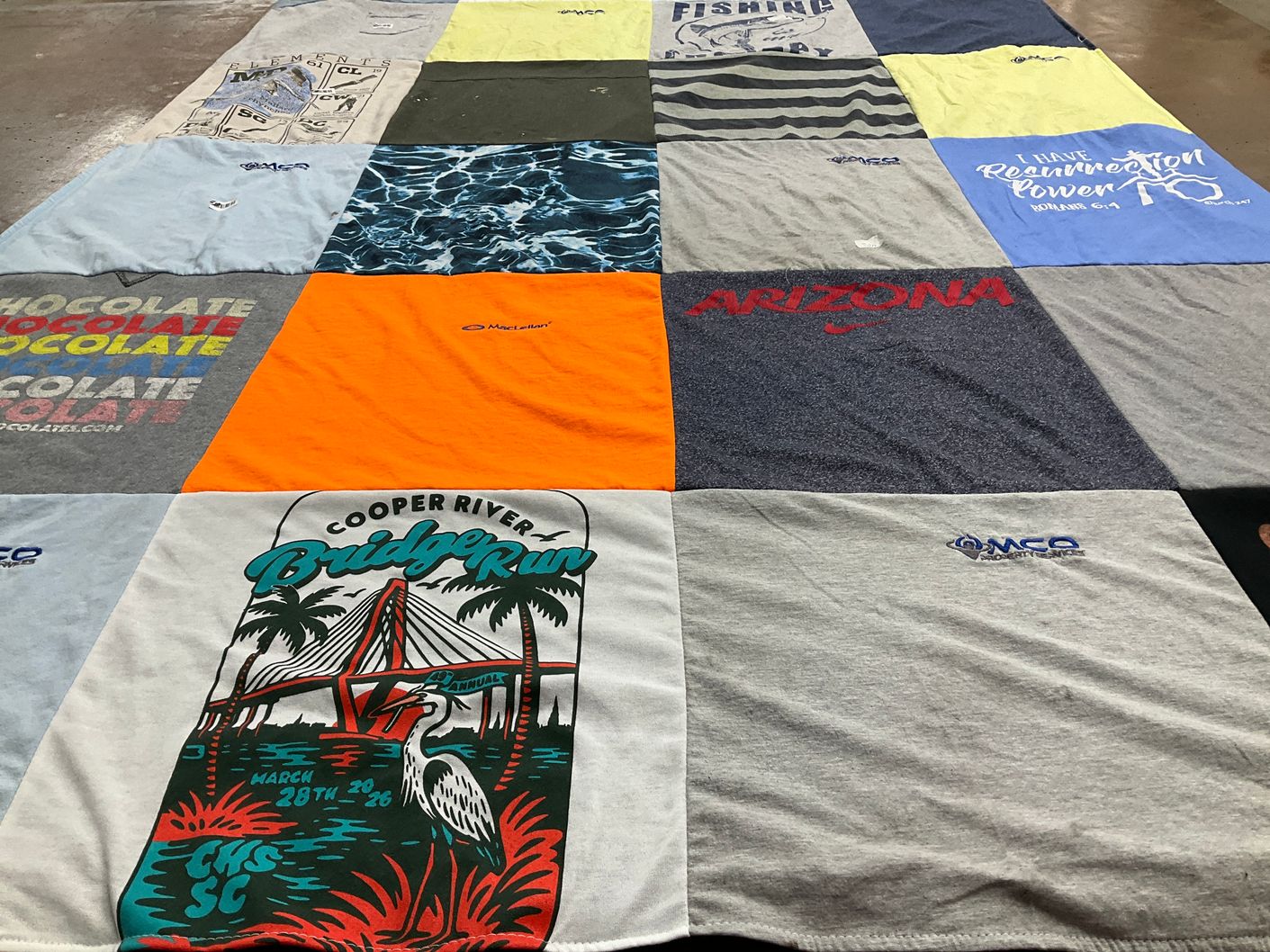 T-shirt quilt with running, fishing themes by Jill from SC