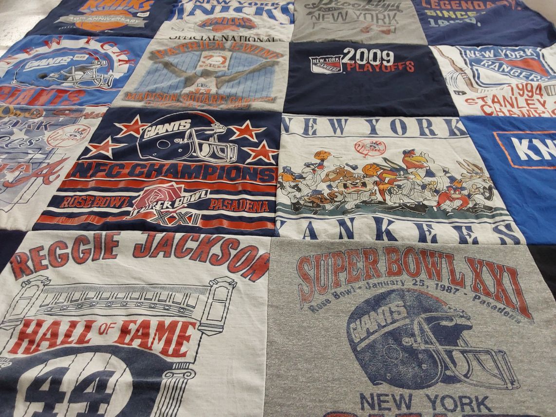 T-shirt quilt featuring new york giants, new york yankees by Margery from FL