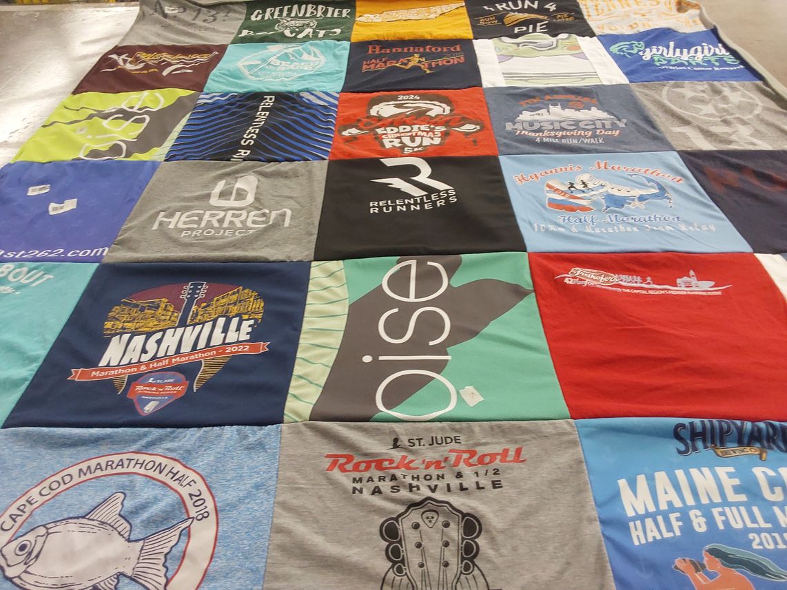 T-shirt quilt with running, marathons themes by Samantha from MA