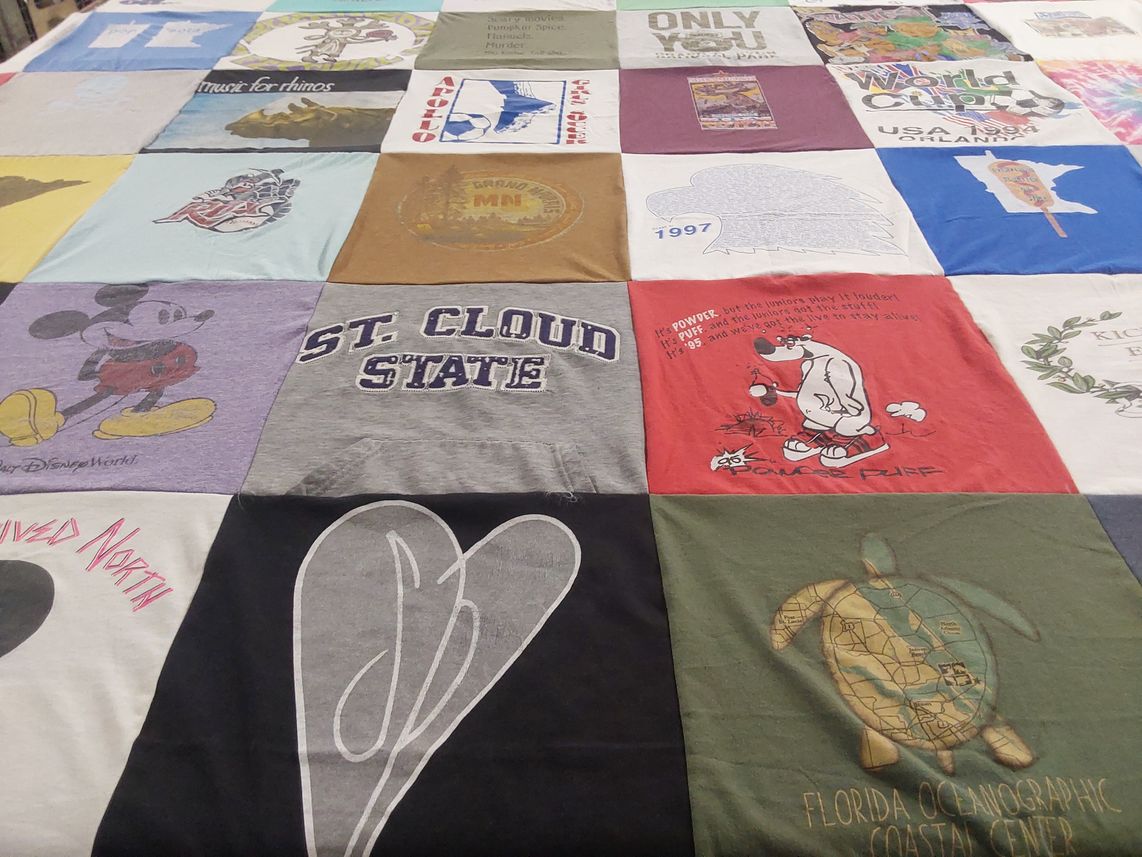 T-shirt quilt from st. cloud state university by Ellen from MN