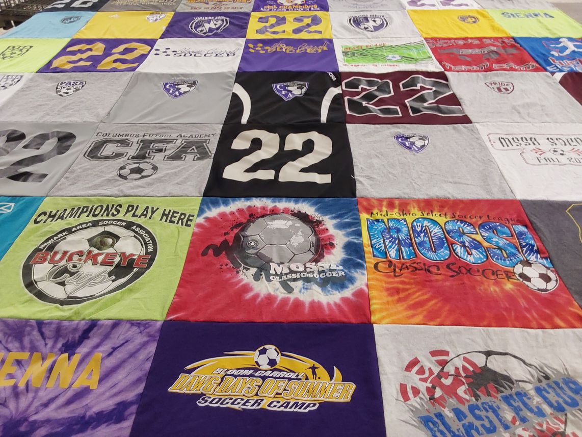 T-shirt quilt with soccer themes by Sienna from OH