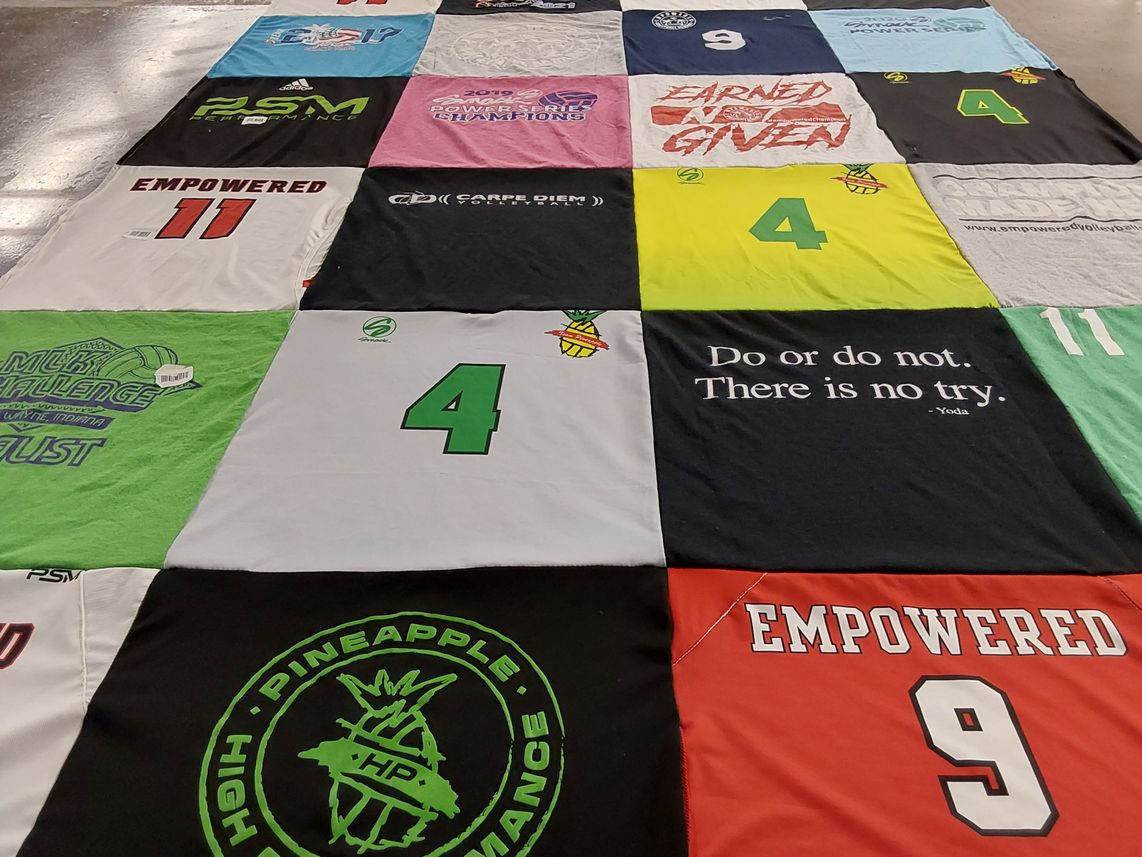 T-shirt quilt with volleyball, sports themes by Myka from IN