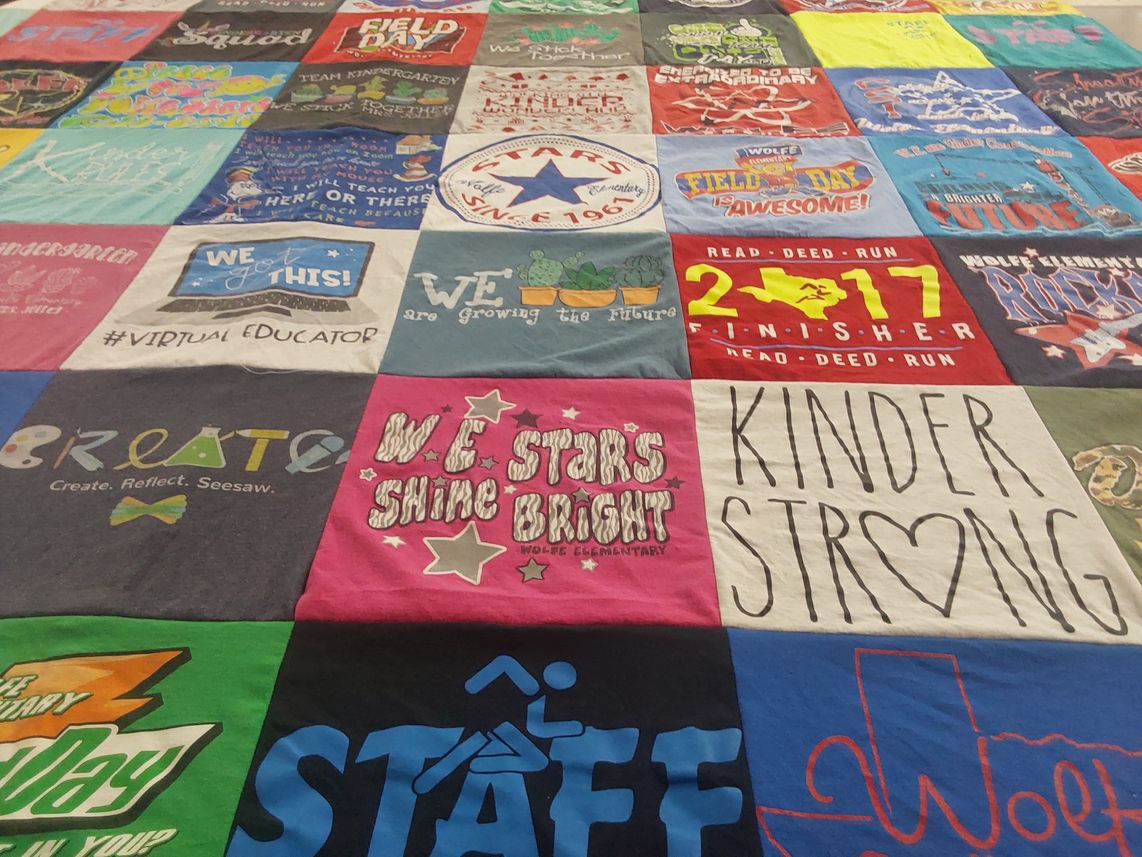 T-shirt quilt from wolf elementary school, wolfiegel elementary school by Krista from TX
