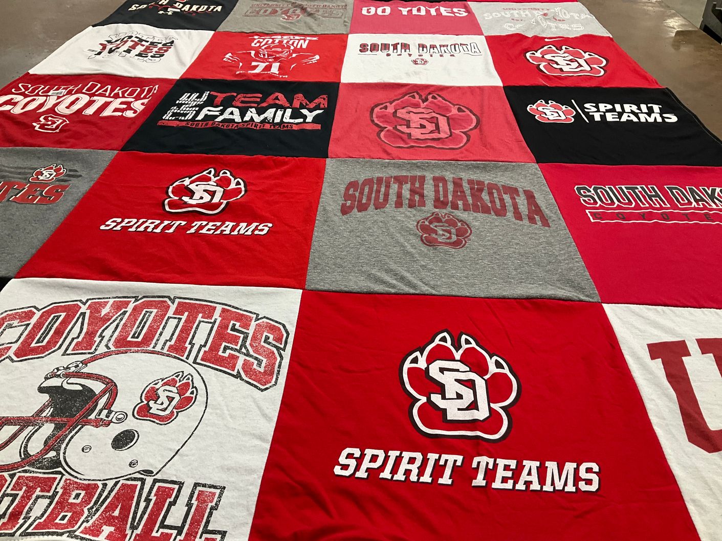 T-shirt quilt featuring south dakota coyotes by Misty from SD