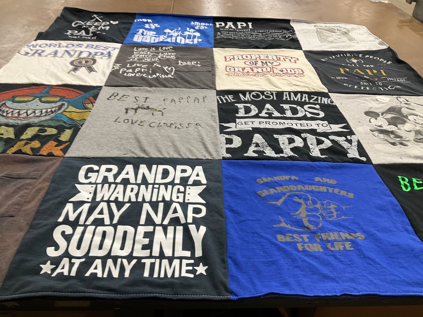 T-shirt quilt with family, fatherhood themes by VICKI from OH