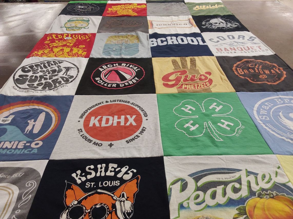 T-shirt quilt with music, surfing themes by steve from CA
