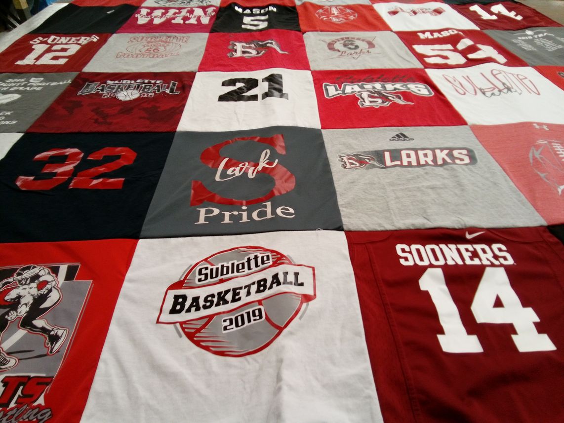 T-shirt quilt featuring sublette larks, sublette sooners by Codi from KS