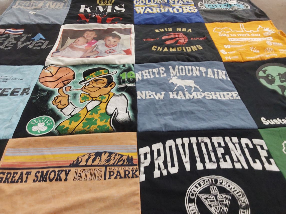 T-shirt quilt featuring boston celtics, golden state warriors by Anne from VA