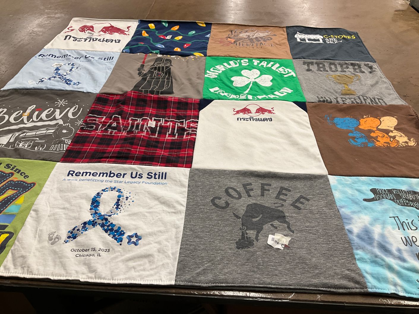 T-shirt quilt with support, community themes by Kristi from IL