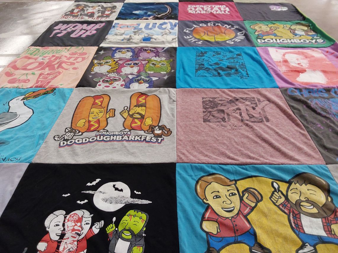 T-shirt quilt with food, festivals themes by Lisa from PA
