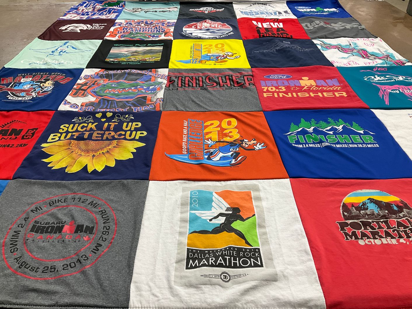 T-shirt quilt with running, triathlon themes by Wendy from TX