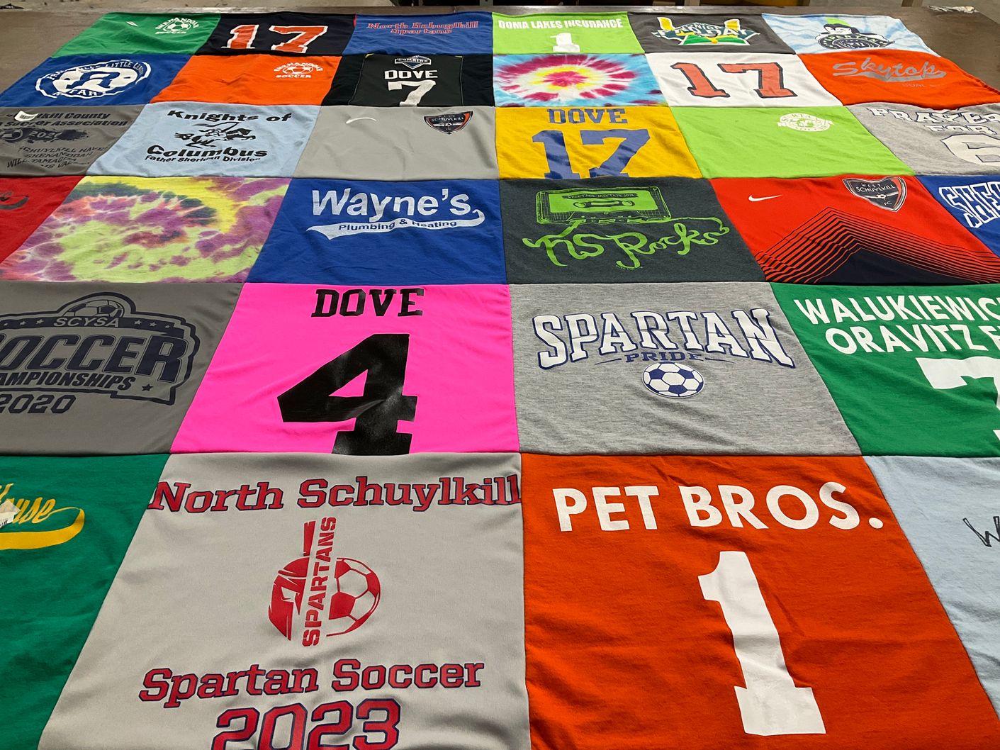 T-shirt quilt featuring spartan soccer by Tarah from PA
