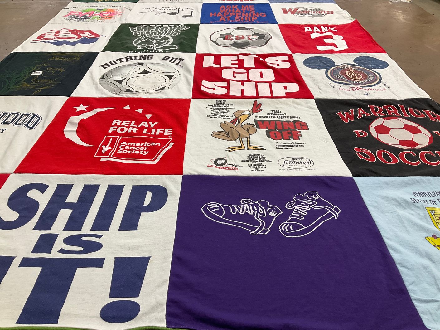 T-shirt quilt featuring shippensburg university warriors by Kathleen from PA
