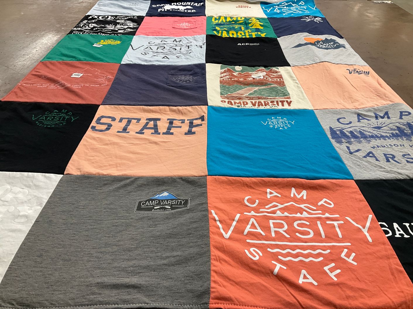T-shirt quilt with camping, outdoor activities themes by Kevin from VA