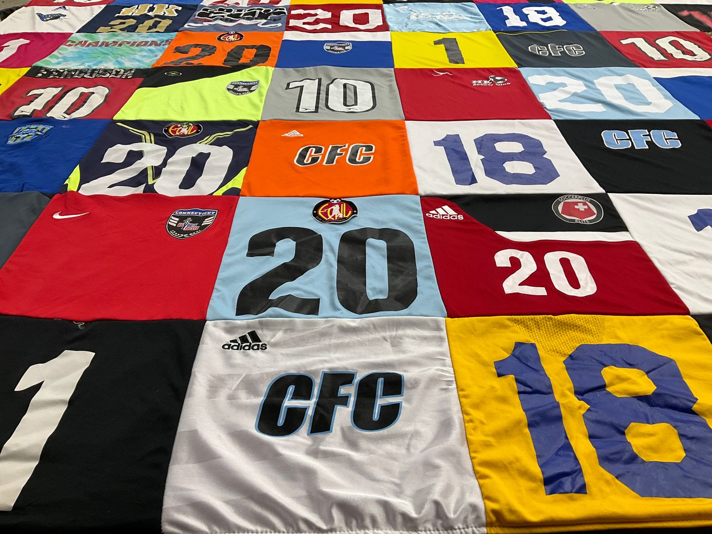 T-shirt quilt with soccer, sports themes by Erik from GA