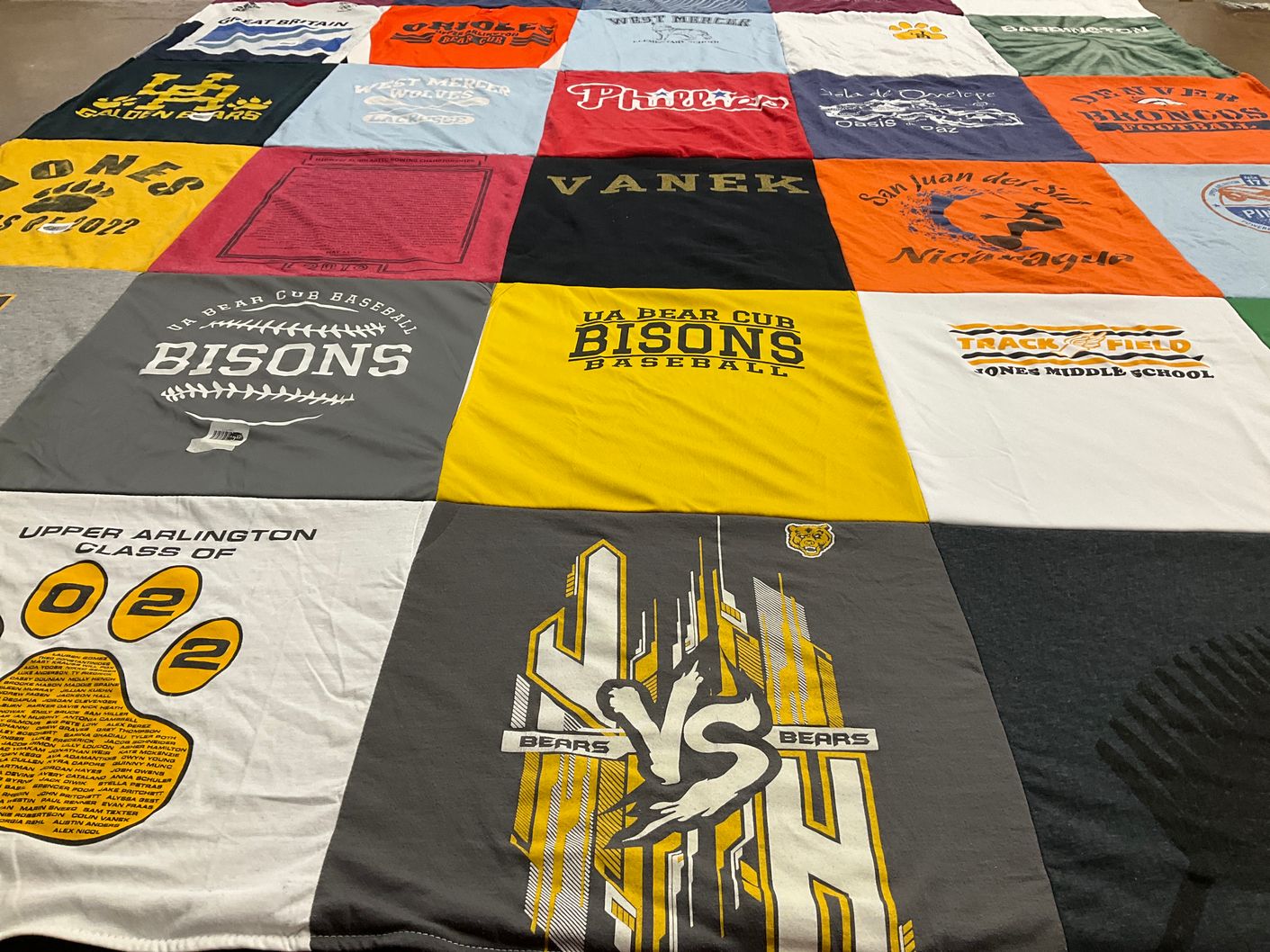 T-shirt quilt featuring upper arlington bears by Keshena from OH