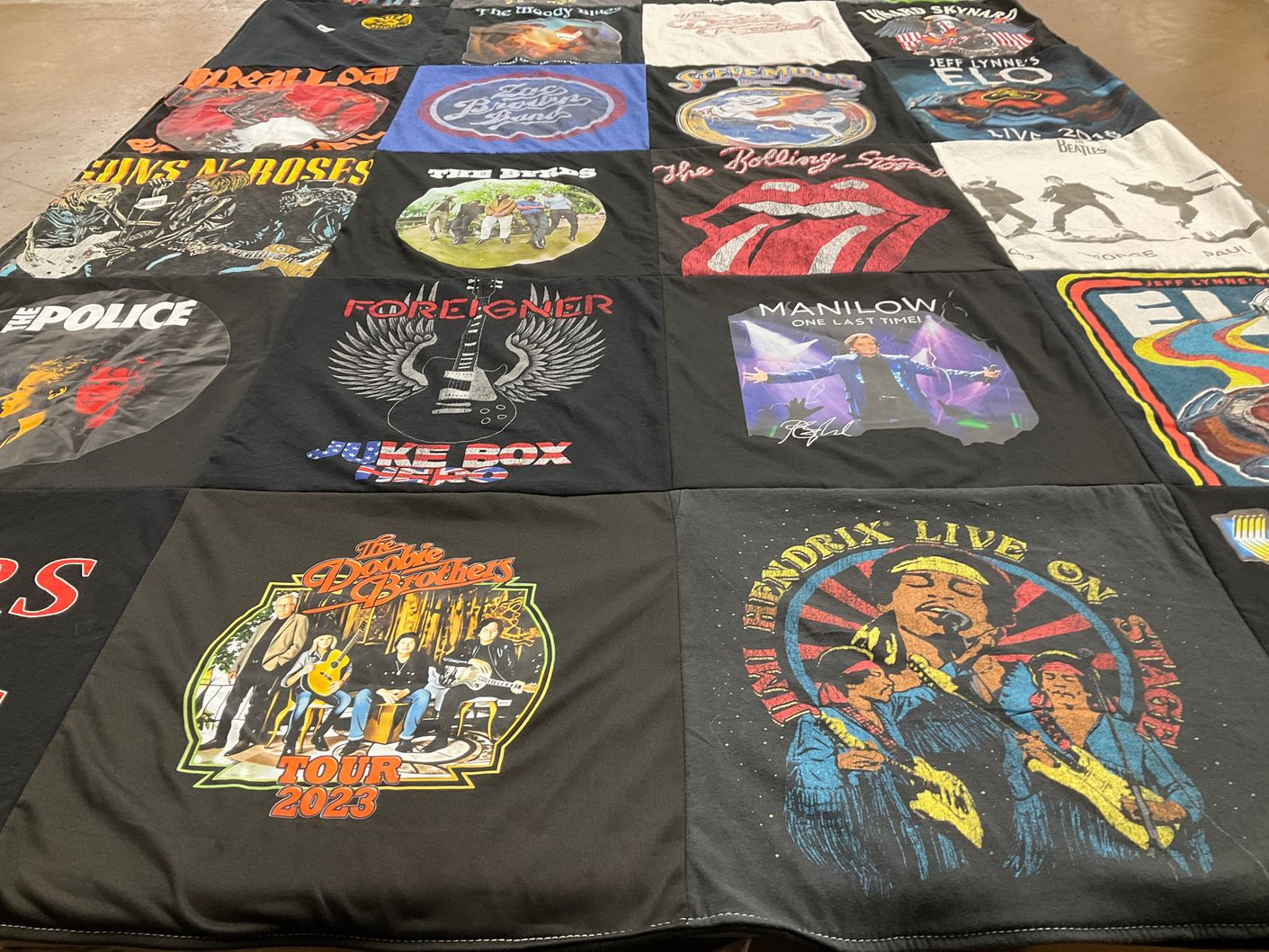 T-shirt quilt with music, concerts themes by Lisa from NC