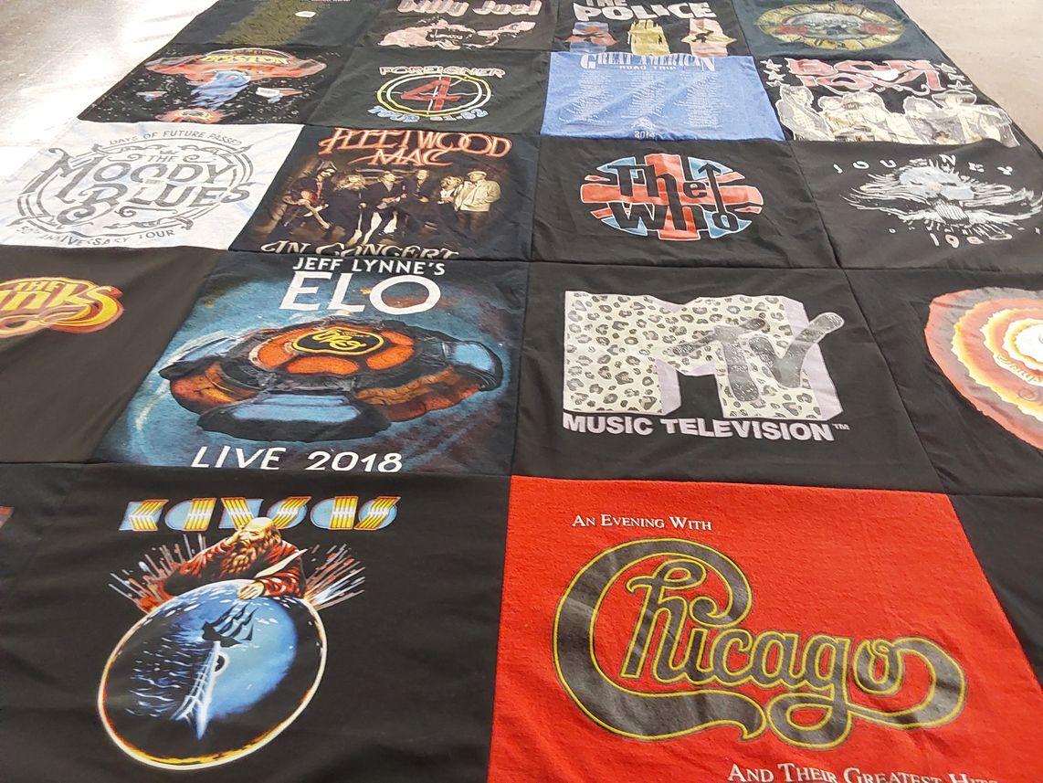 T-shirt quilt with music, concerts themes by Lisa from NC