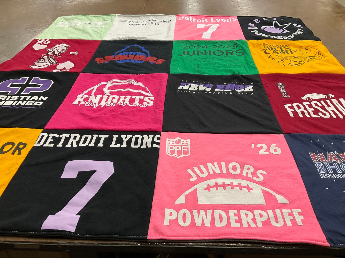T-shirt quilt featuring detroit lyons, powderpuff by sandra from MI