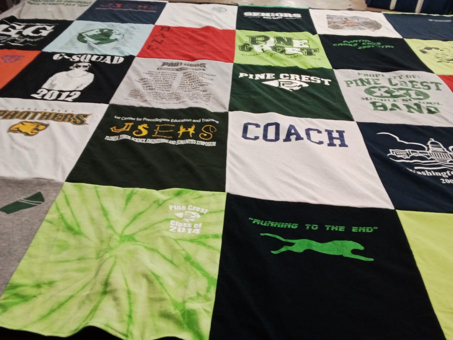 T-shirt quilt featuring pine crest panthers by Ajay from FL