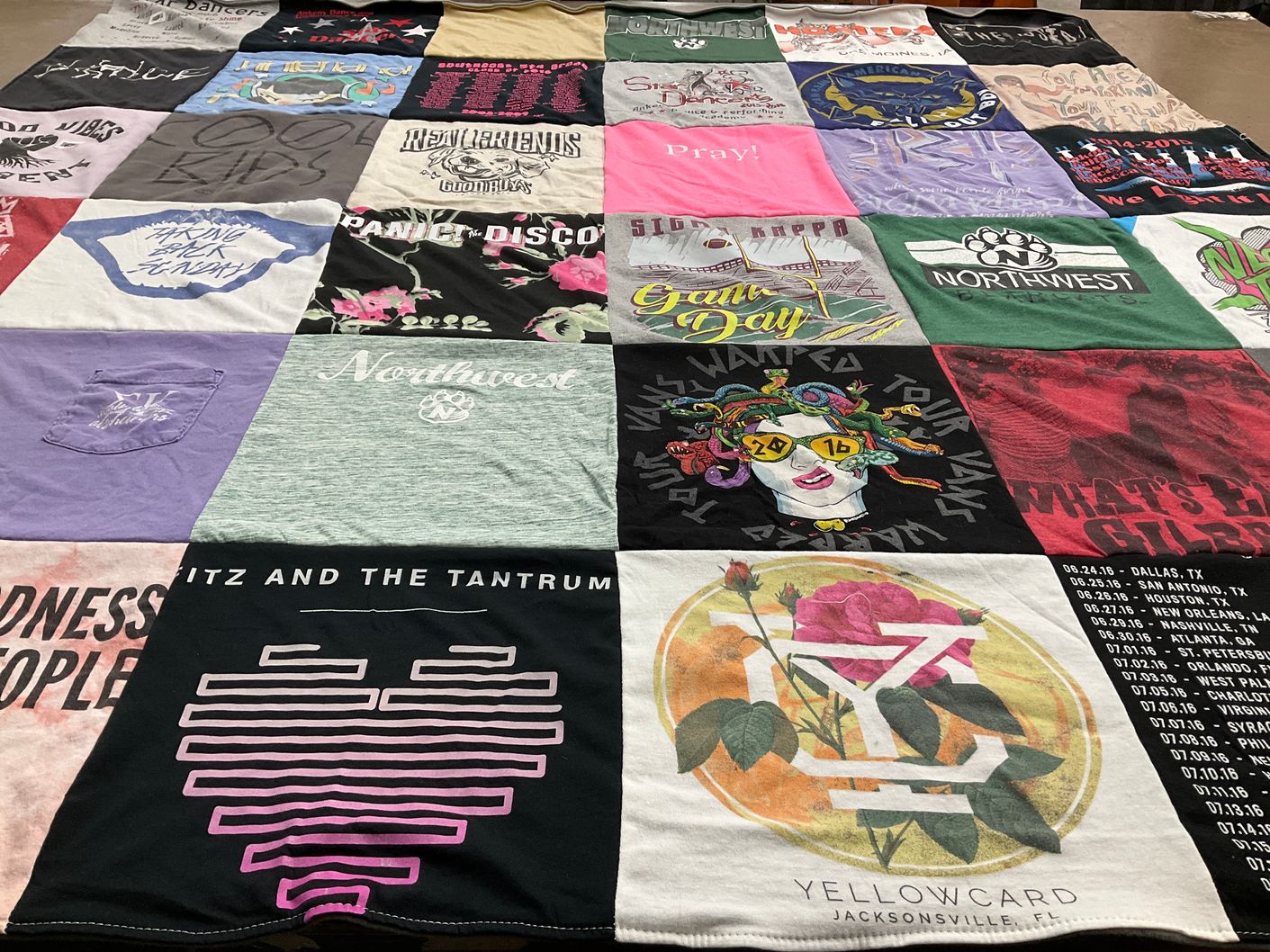 T-shirt quilt with music, concerts themes by Kelly from IA