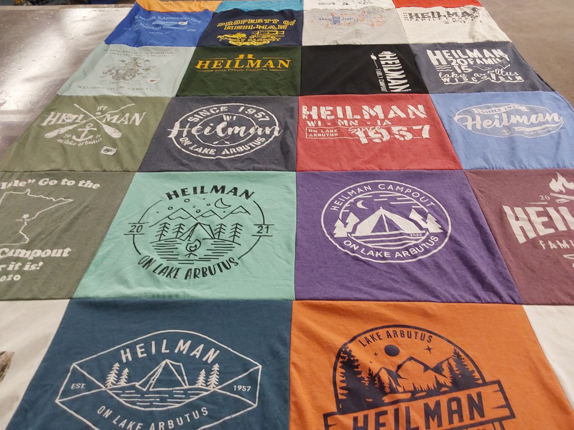 T-shirt quilt with camping, outdoors themes by Bonita from MN