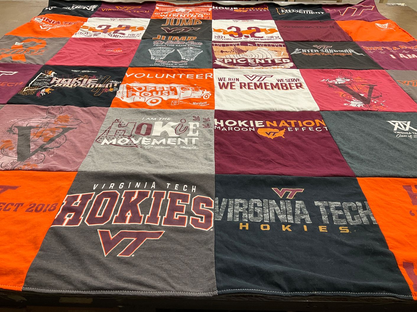T-shirt quilt featuring virginia tech hokies by Madison from NC