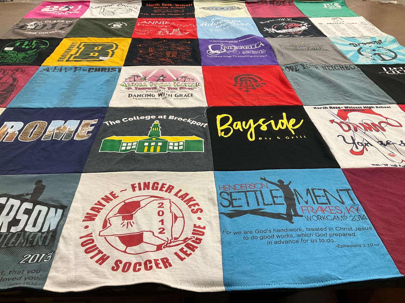 T-shirt quilt from the college at brockport, north rose-walcott high school by Sharon from NY