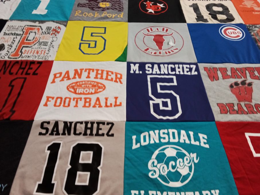 T-shirt quilt featuring weaver bears, lonsdale soccer by Barbara from TN