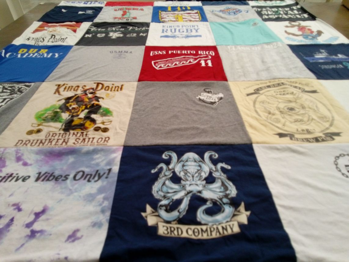 T-shirt quilt from united states merchant marine academy by Jennifer from TX