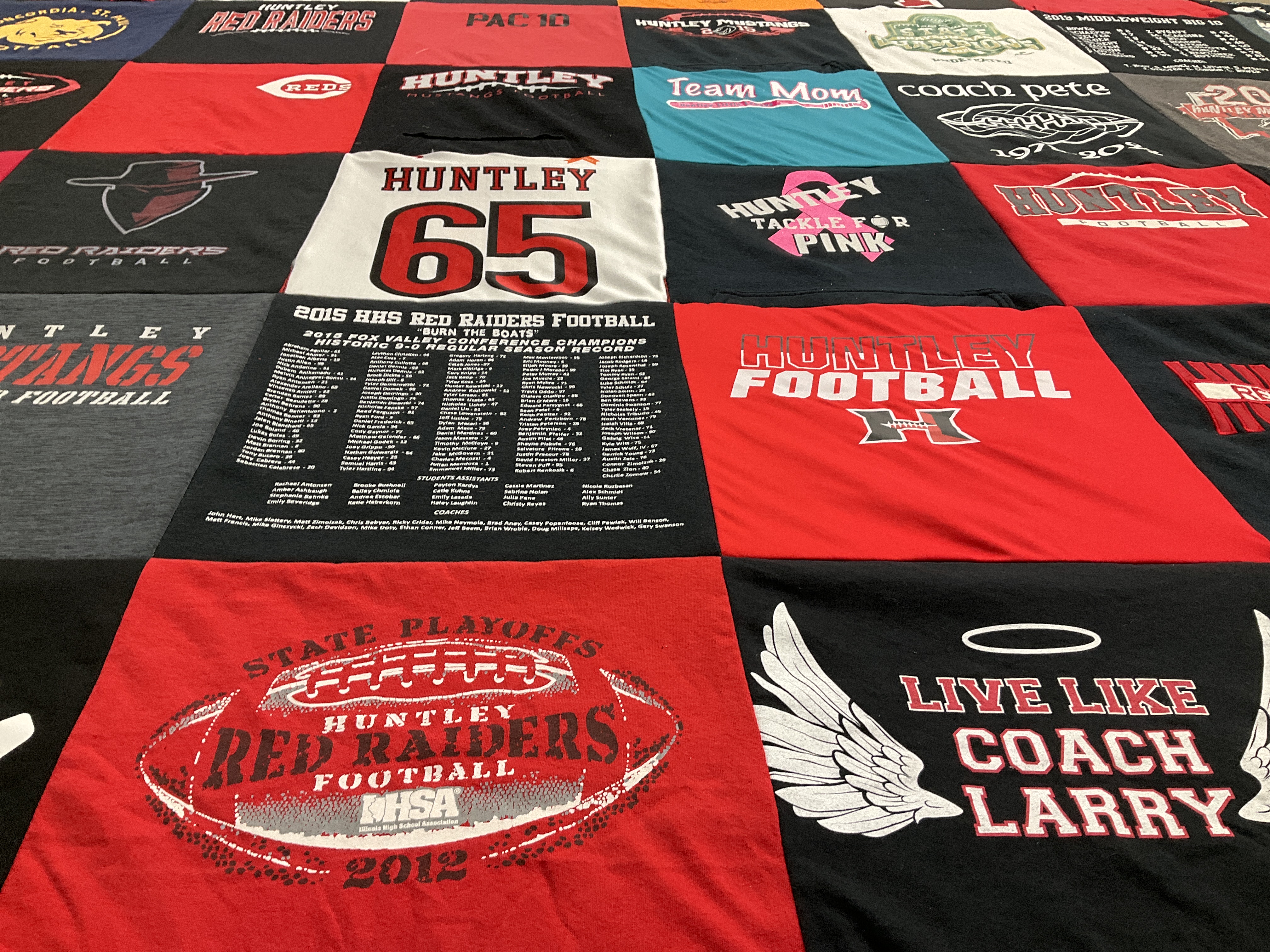 T-shirt quilt featuring huntley mustangs football, huntley red raiders football by Gretchen from IL