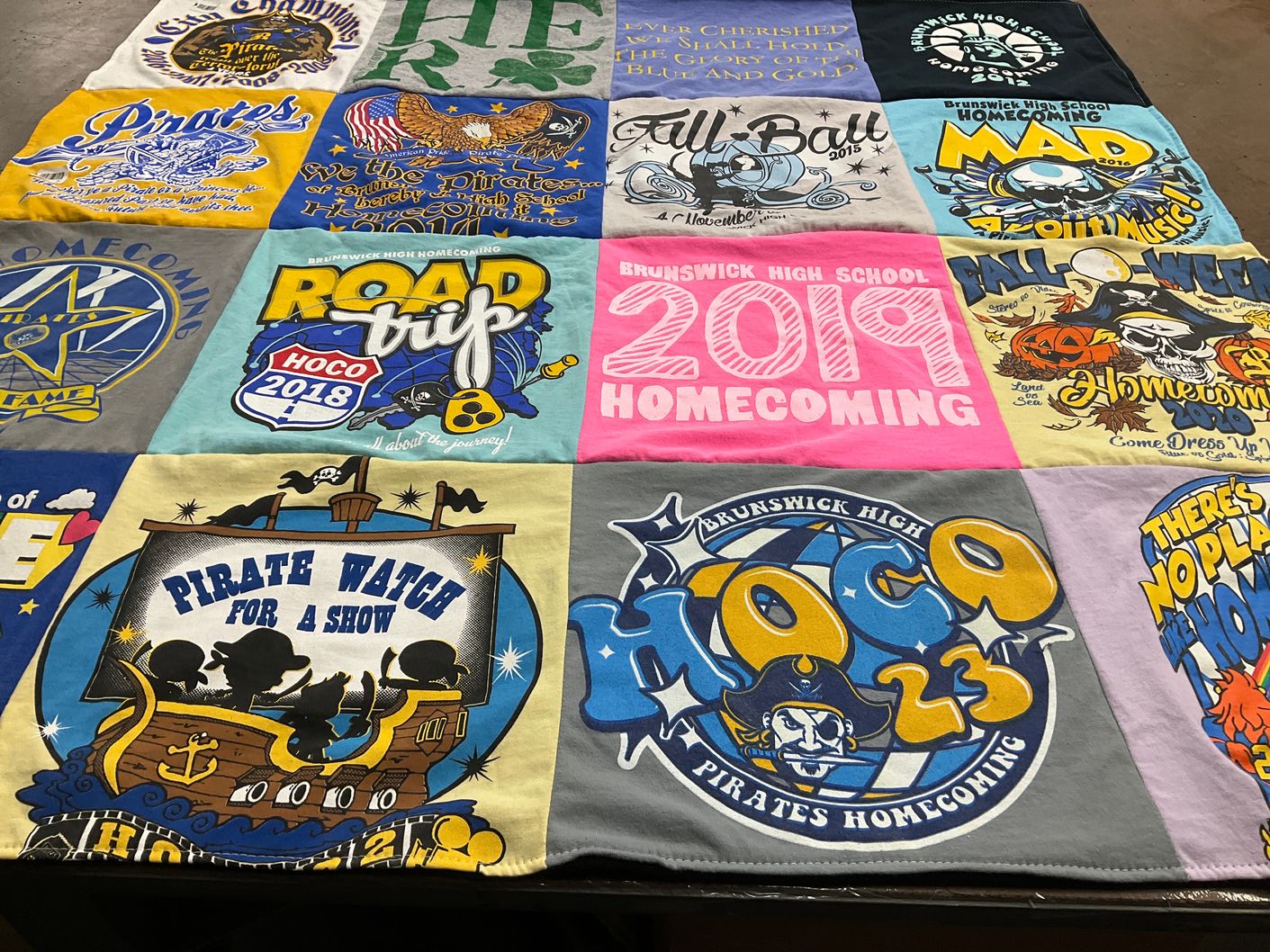 T-shirt quilt featuring brunswick high school pirates by Heather from GA