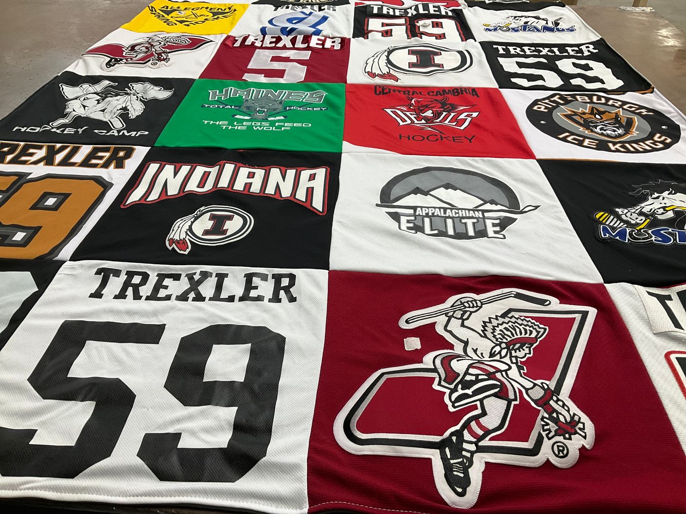 T-shirt quilt featuring indiana university, central cambria hockey by EDWIN from PA