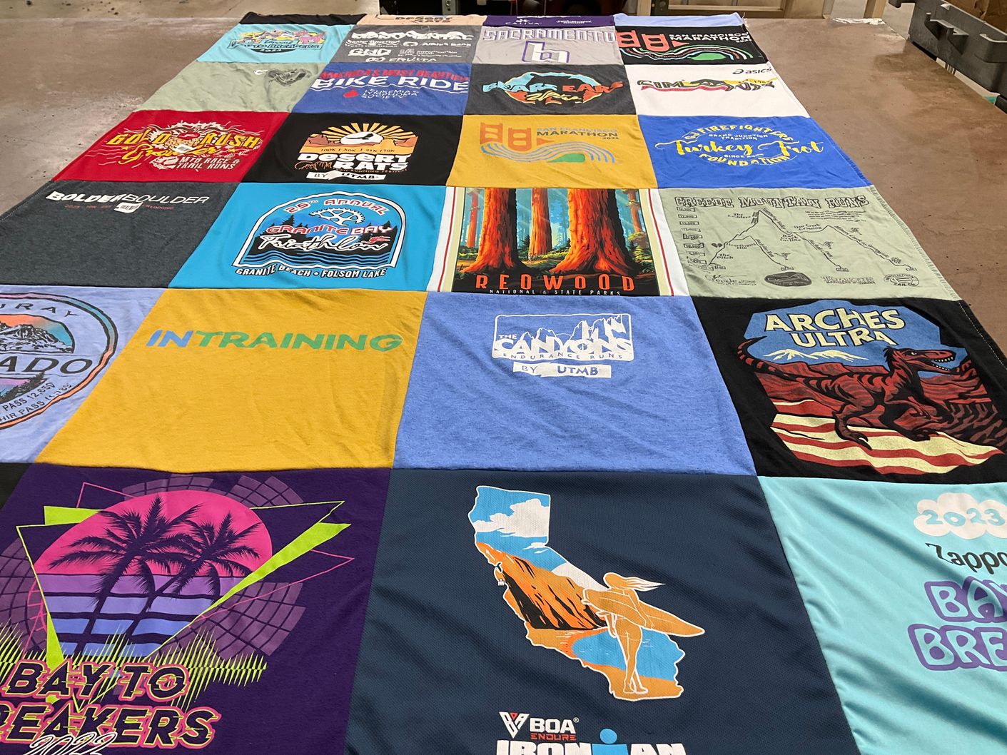 T-shirt quilt with running, outdoor activities themes by Jenna from CO