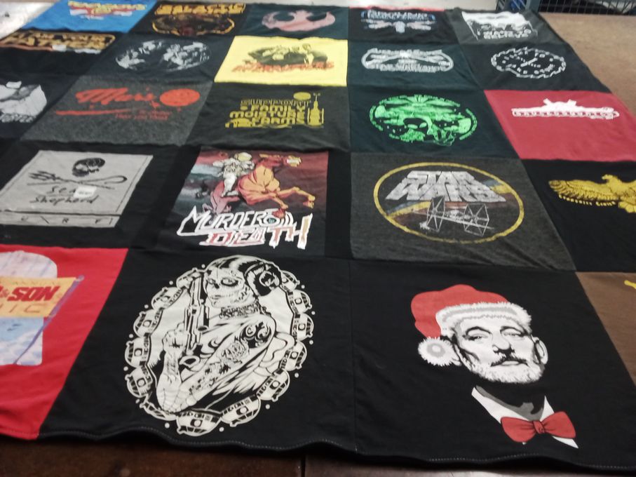 T-shirt quilt with movies, tv shows themes by Kristina from WA