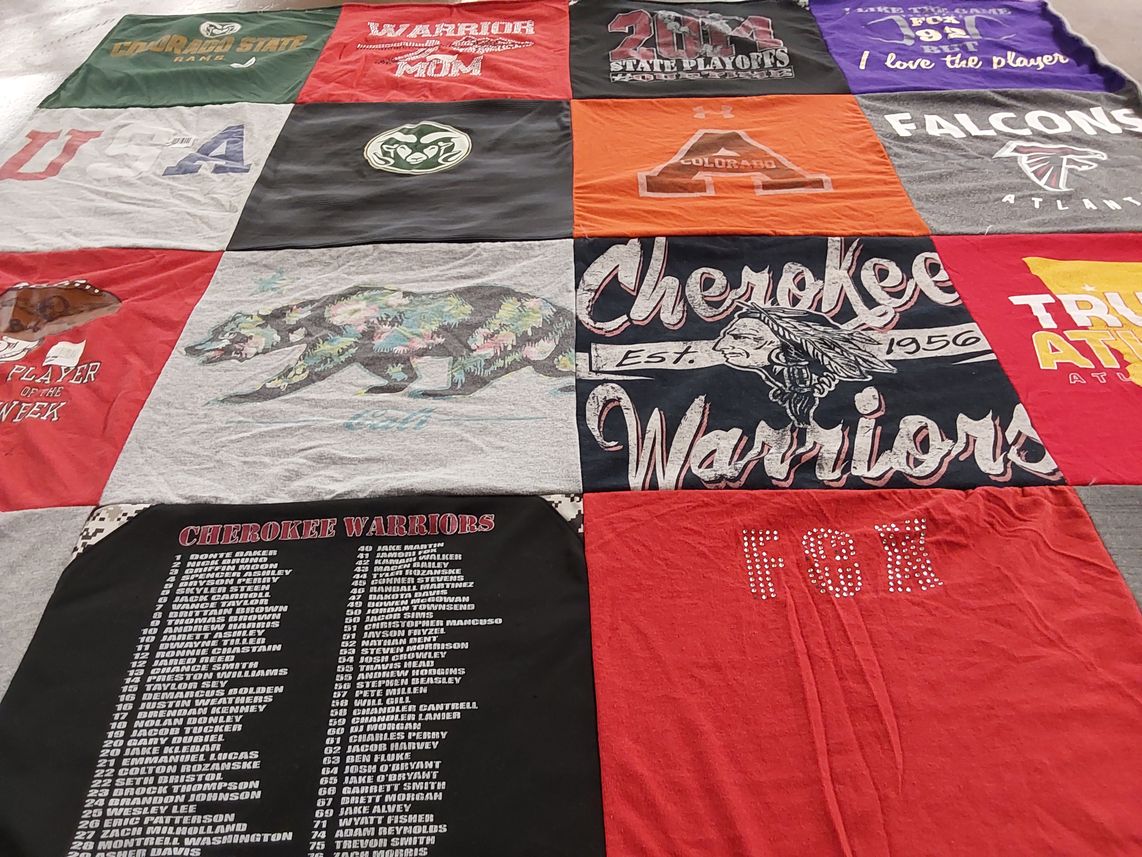 T-shirt quilt featuring cherokee warriors by Detra from GA