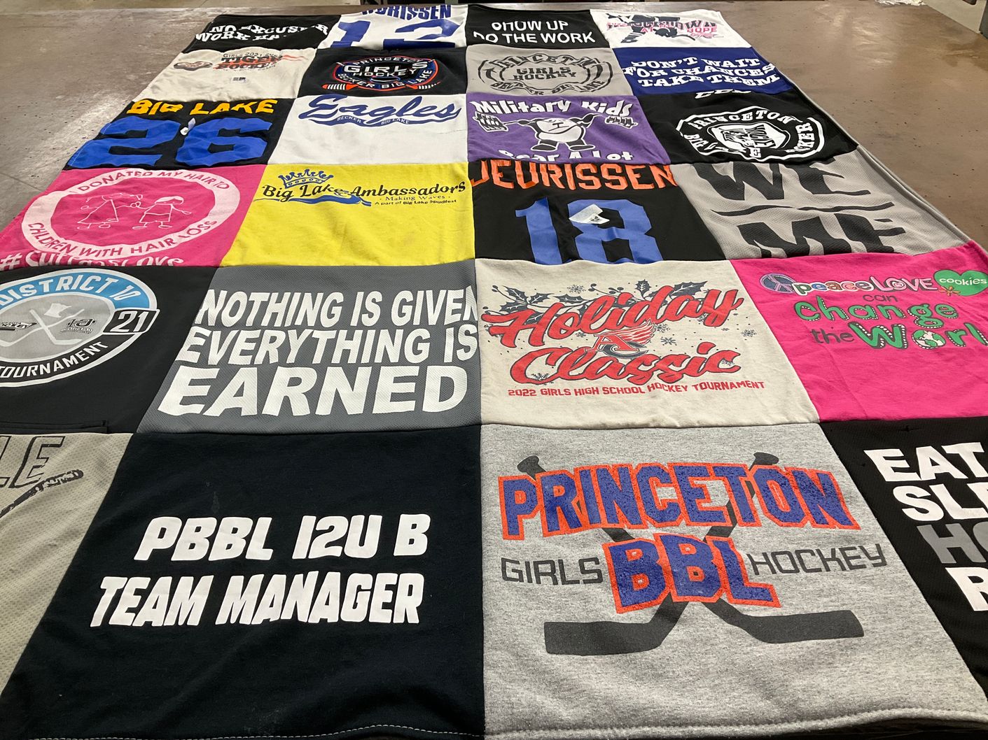 T-shirt quilt featuring big lake eagles, princeton girls hockey team by Amanda from MN