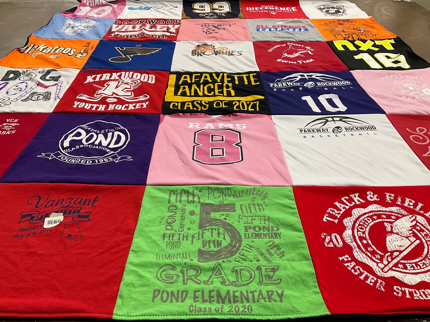 T-shirt quilt featuring kirkwood youth hockey, parkway rockwood basketball by Rhianyn from MO