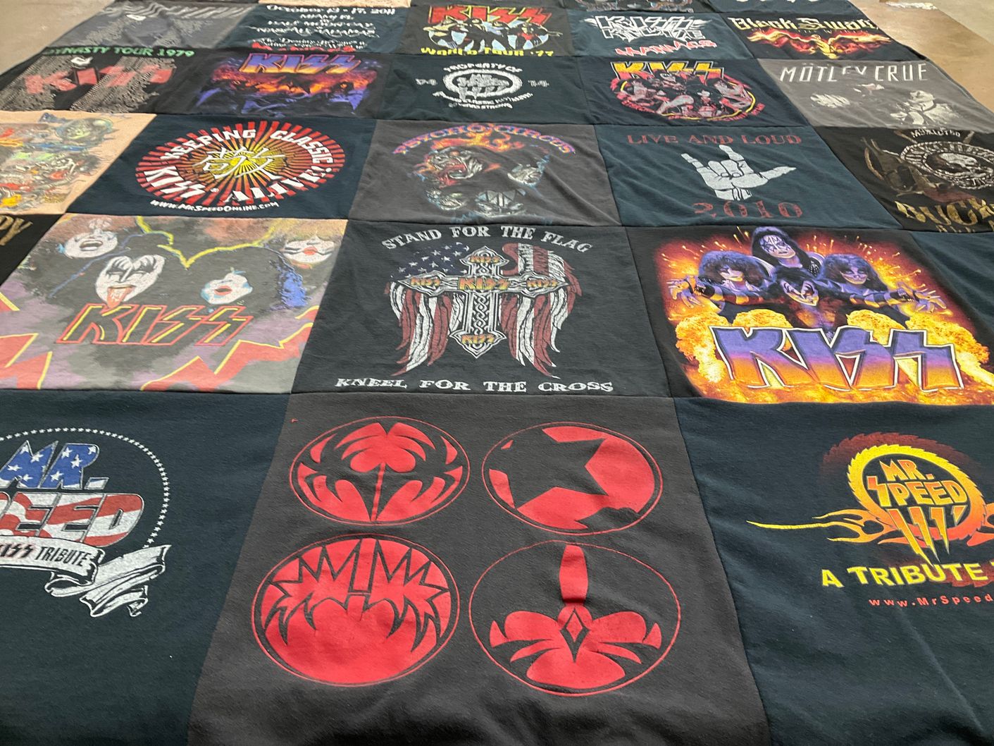 T-shirt quilt with music, rock themes by Mike from OH