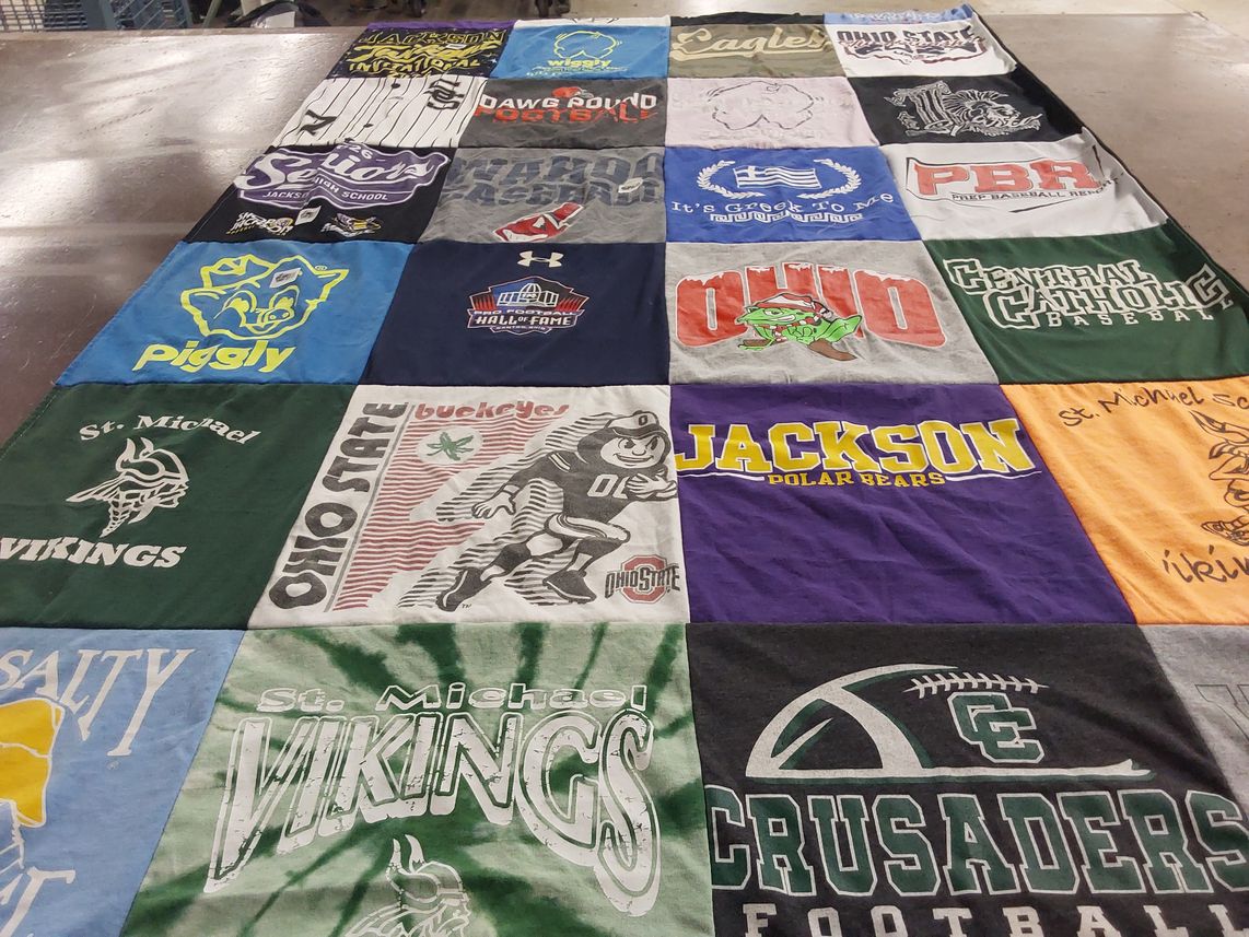 T-shirt quilt featuring jackson polar bears, ohio state buckeyes by Kristin from OH