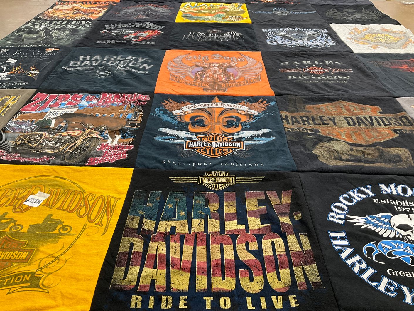 T-shirt quilt with motorcycles, biking themes by Deanna from IN