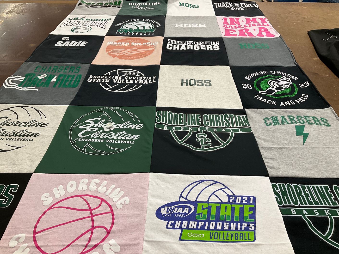 T-shirt quilt featuring shoreline christian chargers by Lynette from WA