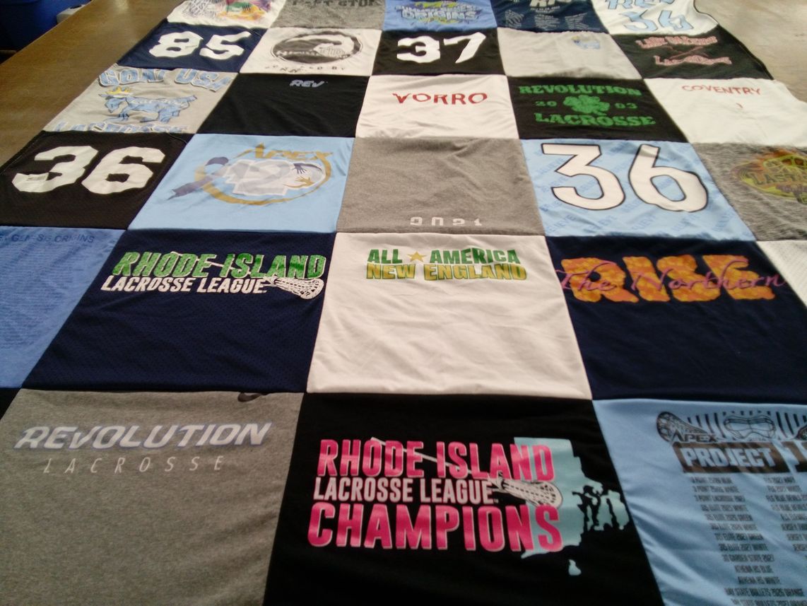 T-shirt quilt with sports, lacrosse themes by Melissa from RI