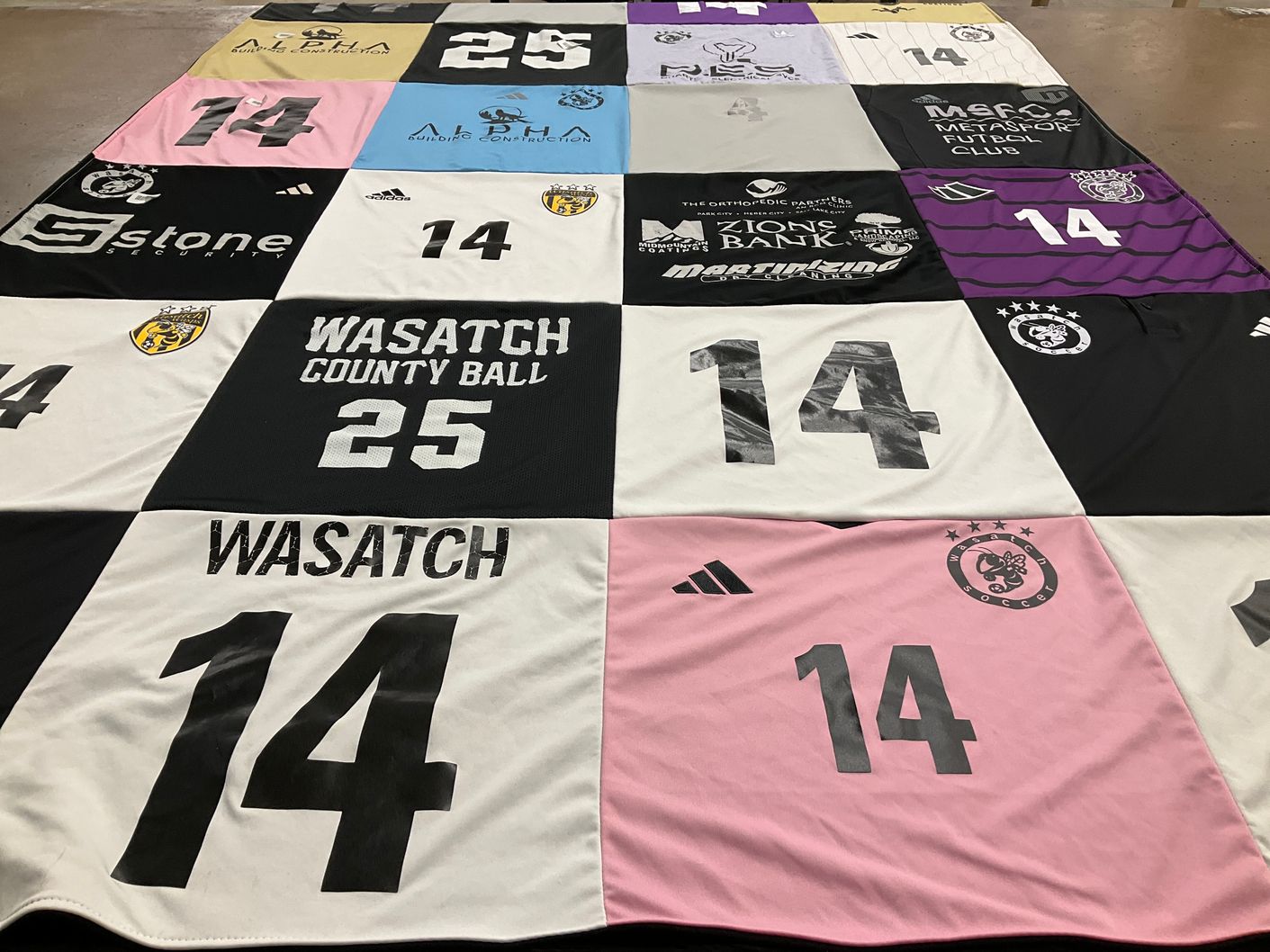 T-shirt quilt with soccer themes by Michelle from UT