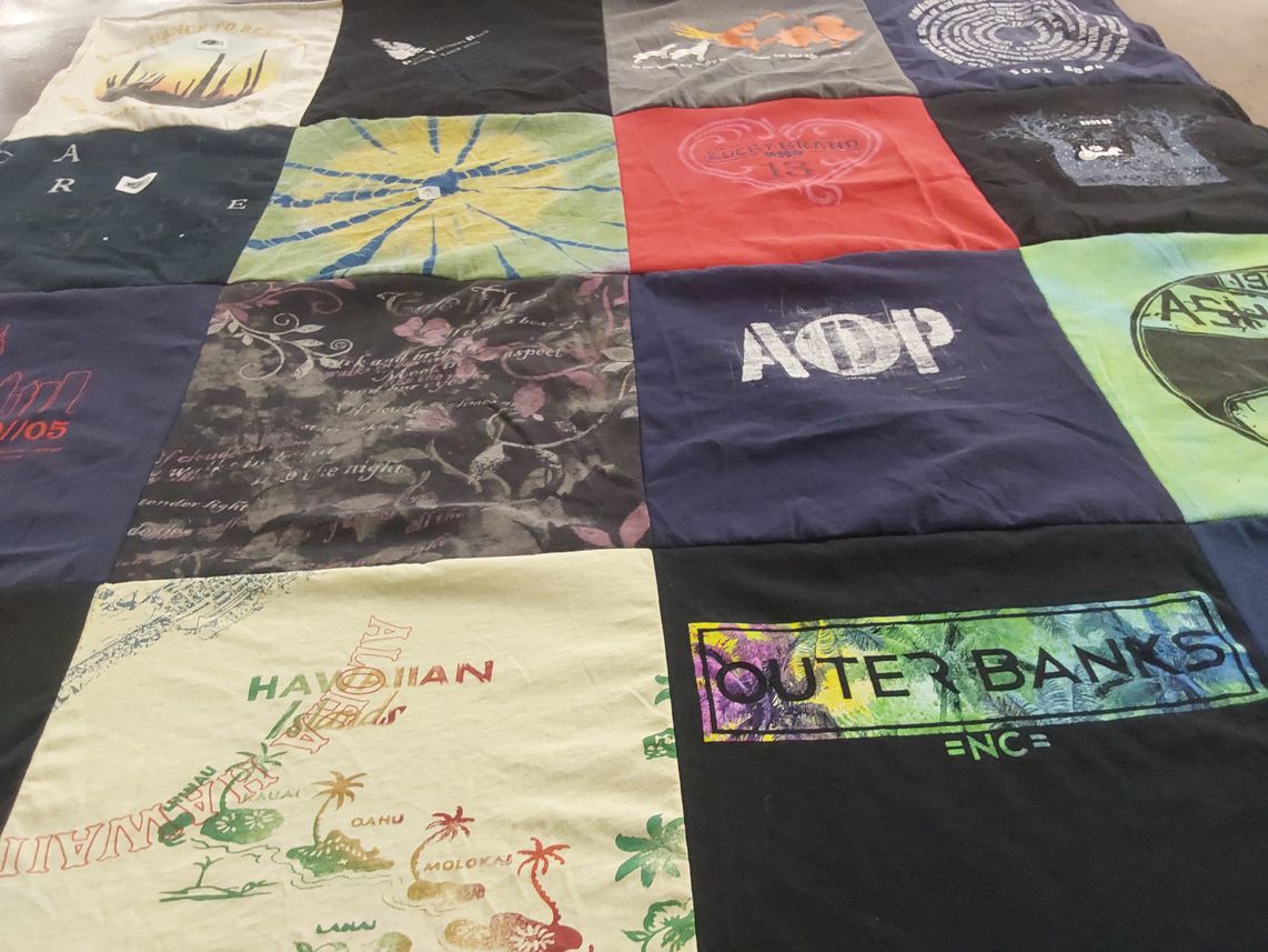 T-shirt quilt with travel, beach themes by Patricia from NJ