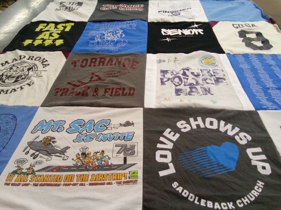 T-shirt quilt featuring torrance track and field, madrona cross country by Melissa from CA
