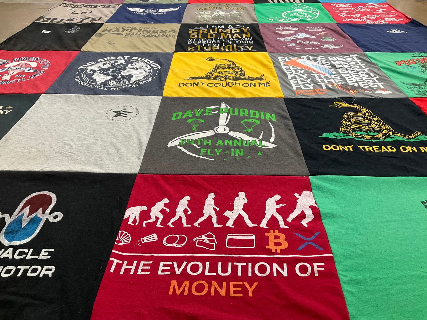 T-shirt quilt with economics, flying themes by pam from SC