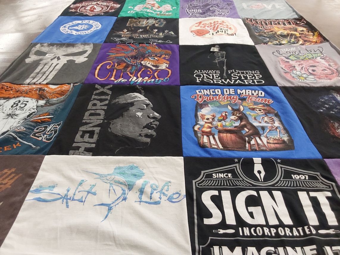 T-shirt quilt with music, celebrations themes by Kim from LA